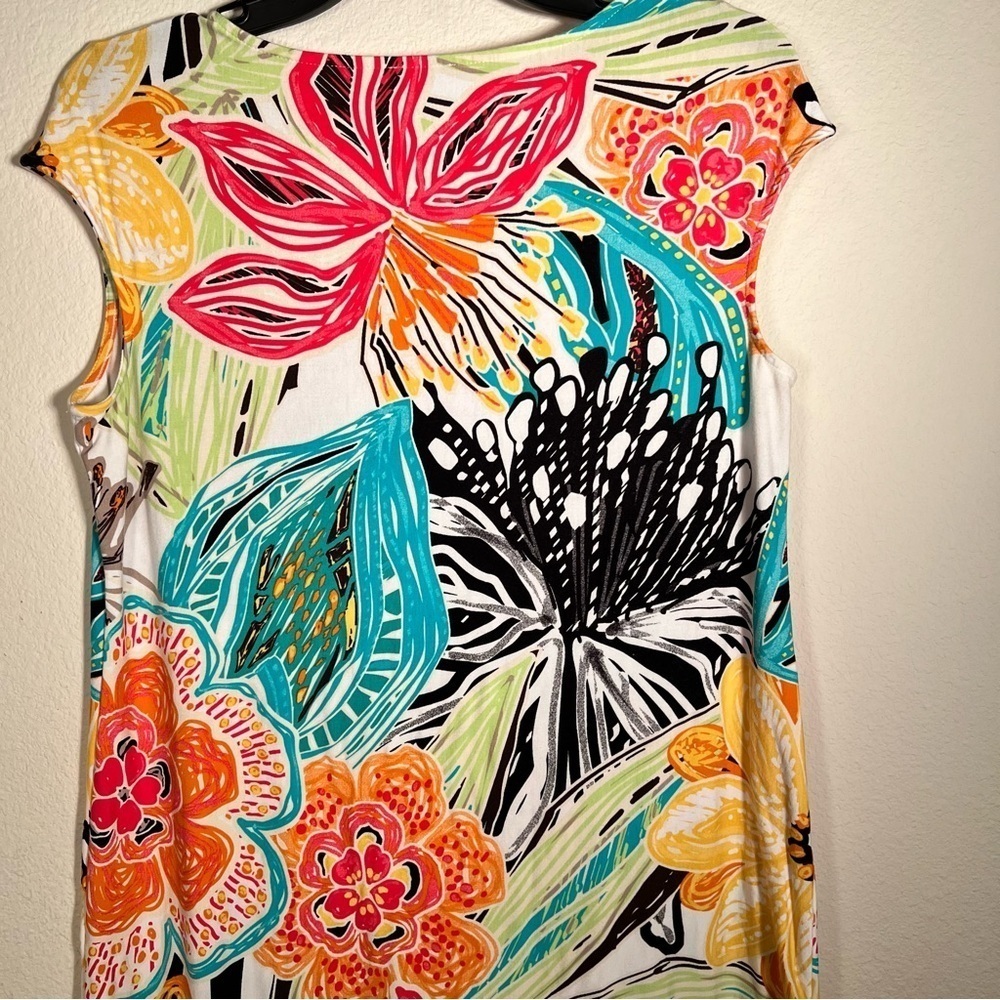 Chico's Floral Tropical Sleeveless Shift Dress Lace Up - Picture 3 of 7